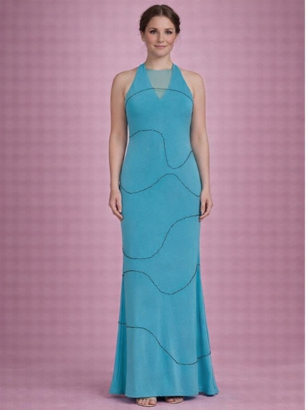 Sleeveless Teal Halter Maxi Dress - Elegant Evening Gown